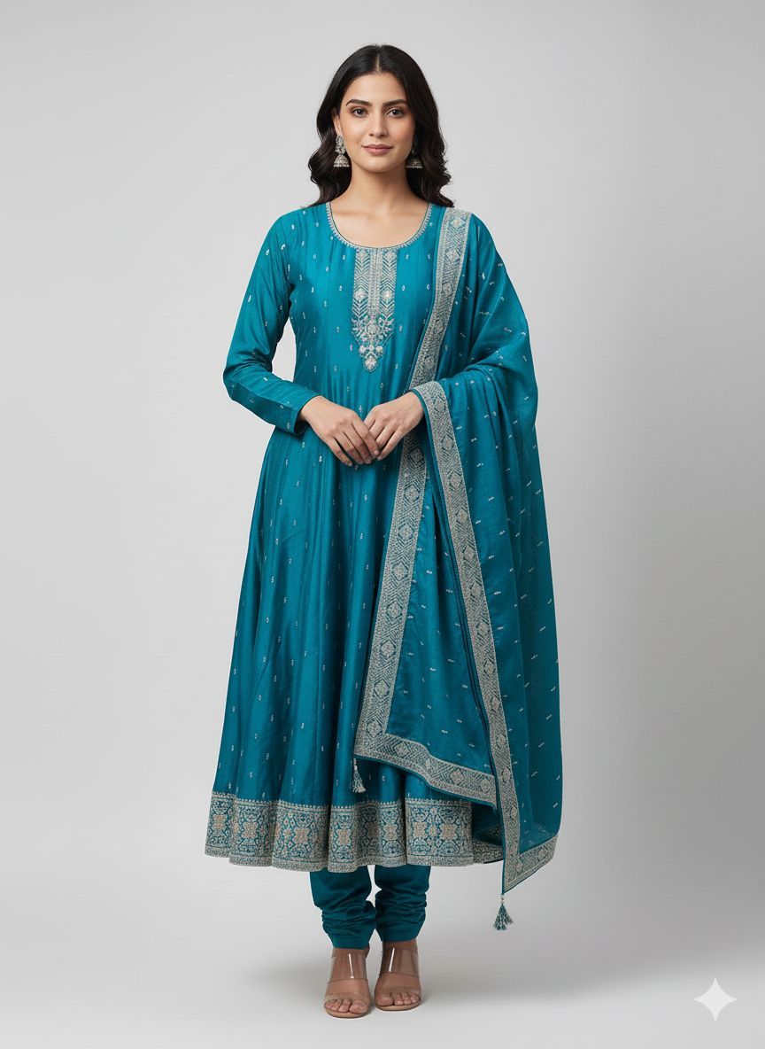 Shree Shanti Selection - Teal Anarkali Suit Set
