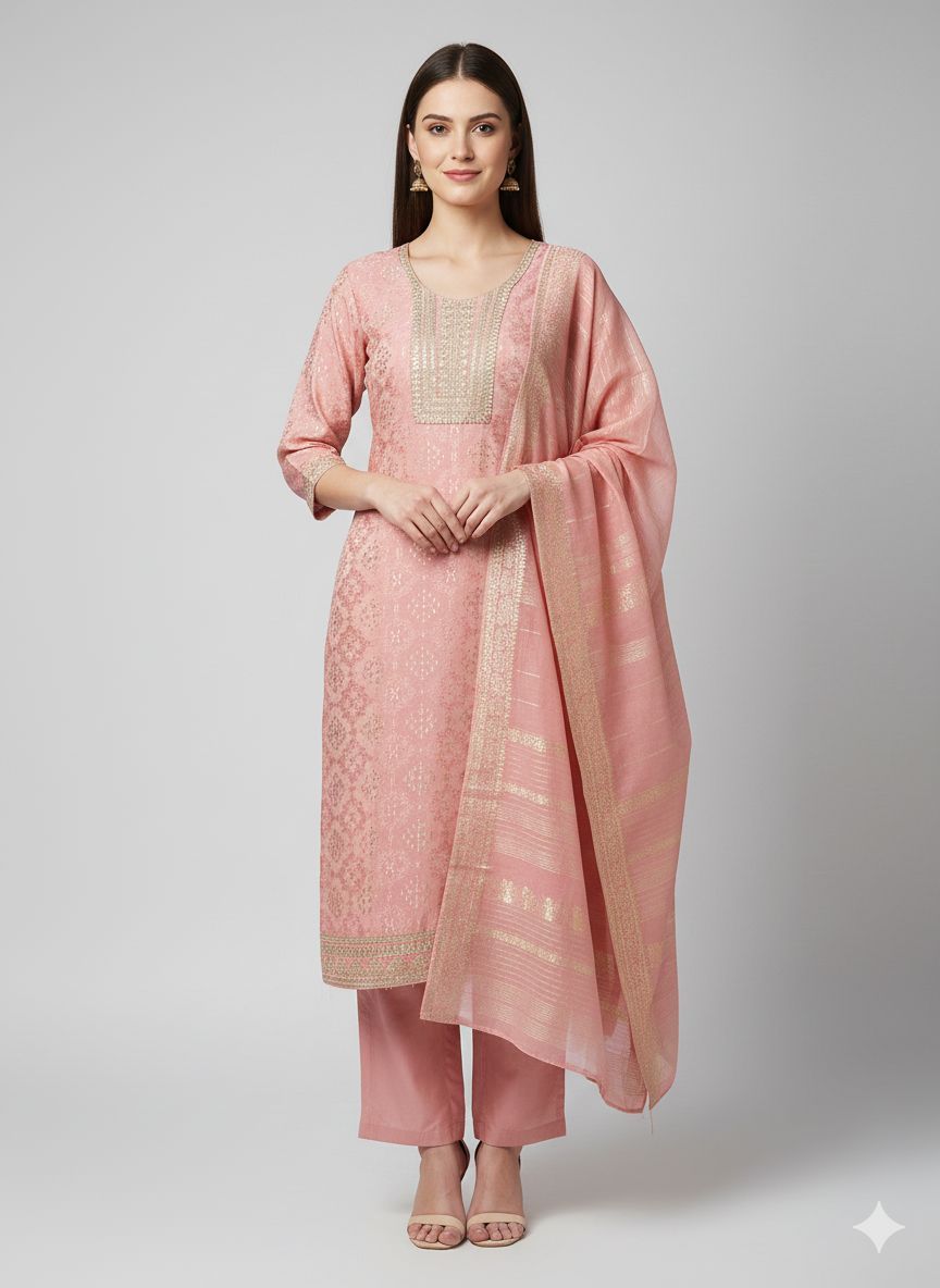 Shree Shanti Selection - Peach Embroidered Straight Suit Set