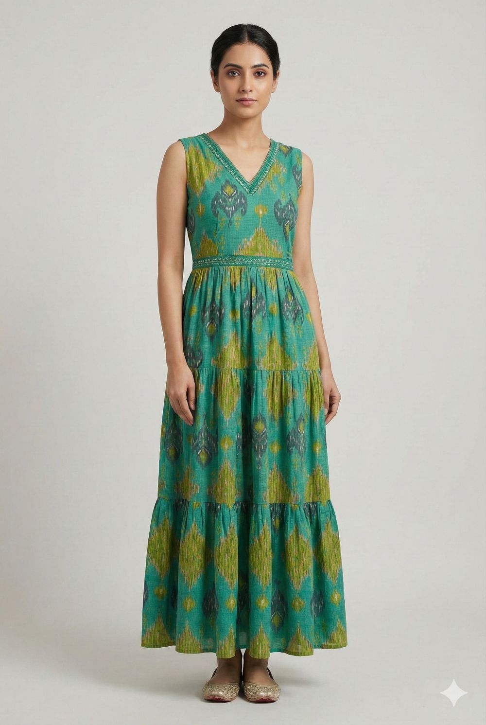 Shree Shanti Selection - Green Printed Sleeveless Long Kurti