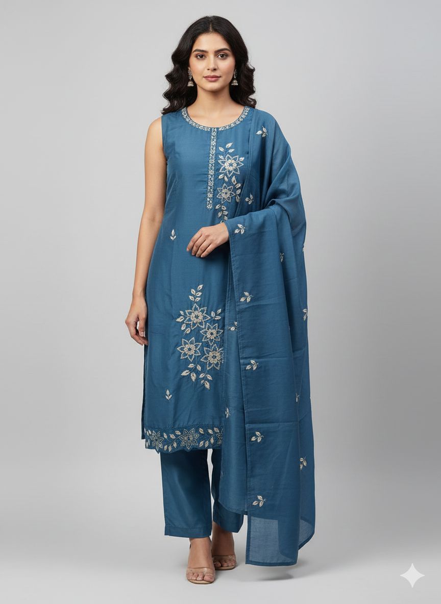 Shree Shanti Selection - Blue Embroidered Straight Suit Set