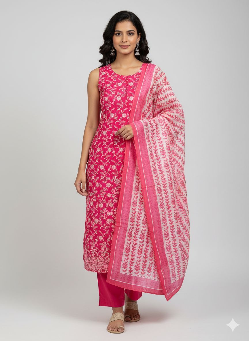 Shree Shanti Selection - Pink Printed Straight Suit Set
