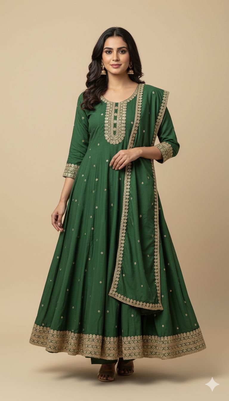 Shree Shanti Selection - Green Anarkali Suit for Women