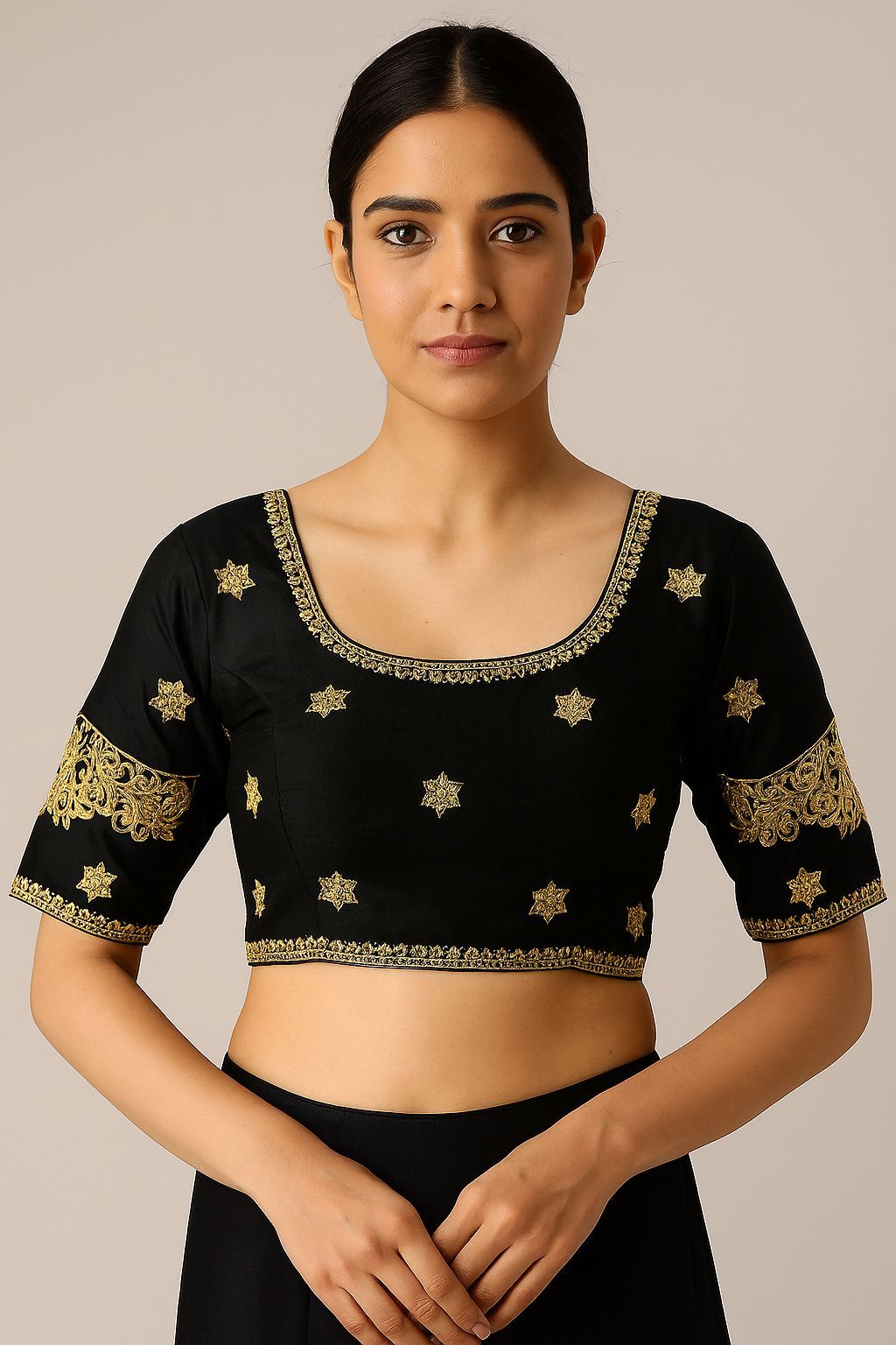 Shree Shanti Selection - Women's Black Star Embroidered Blouse