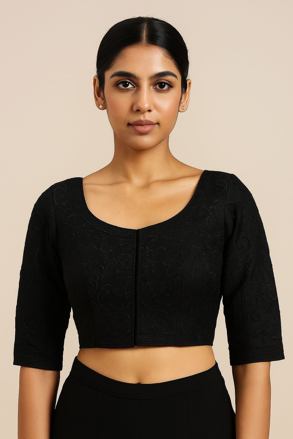 Shree Shanti Selection - Women's Black Textured Crop Blouse