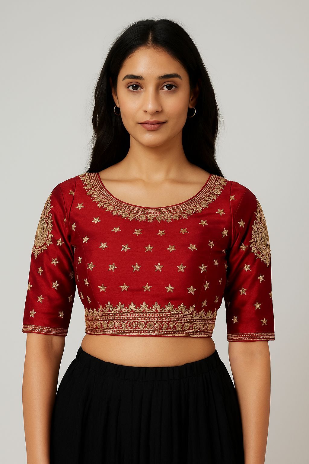 Shree Shanti Selection - Red Golden Embroidered Blouse for Women