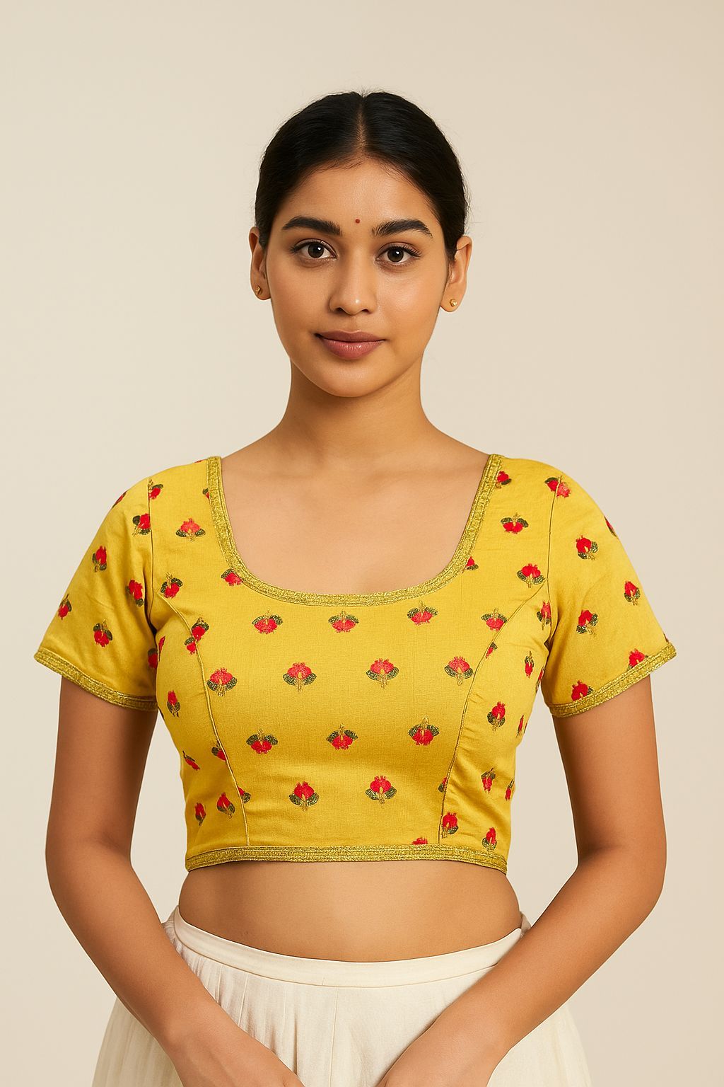 Shree Shanti Selection - Yellow Floral Print Blouse for Women