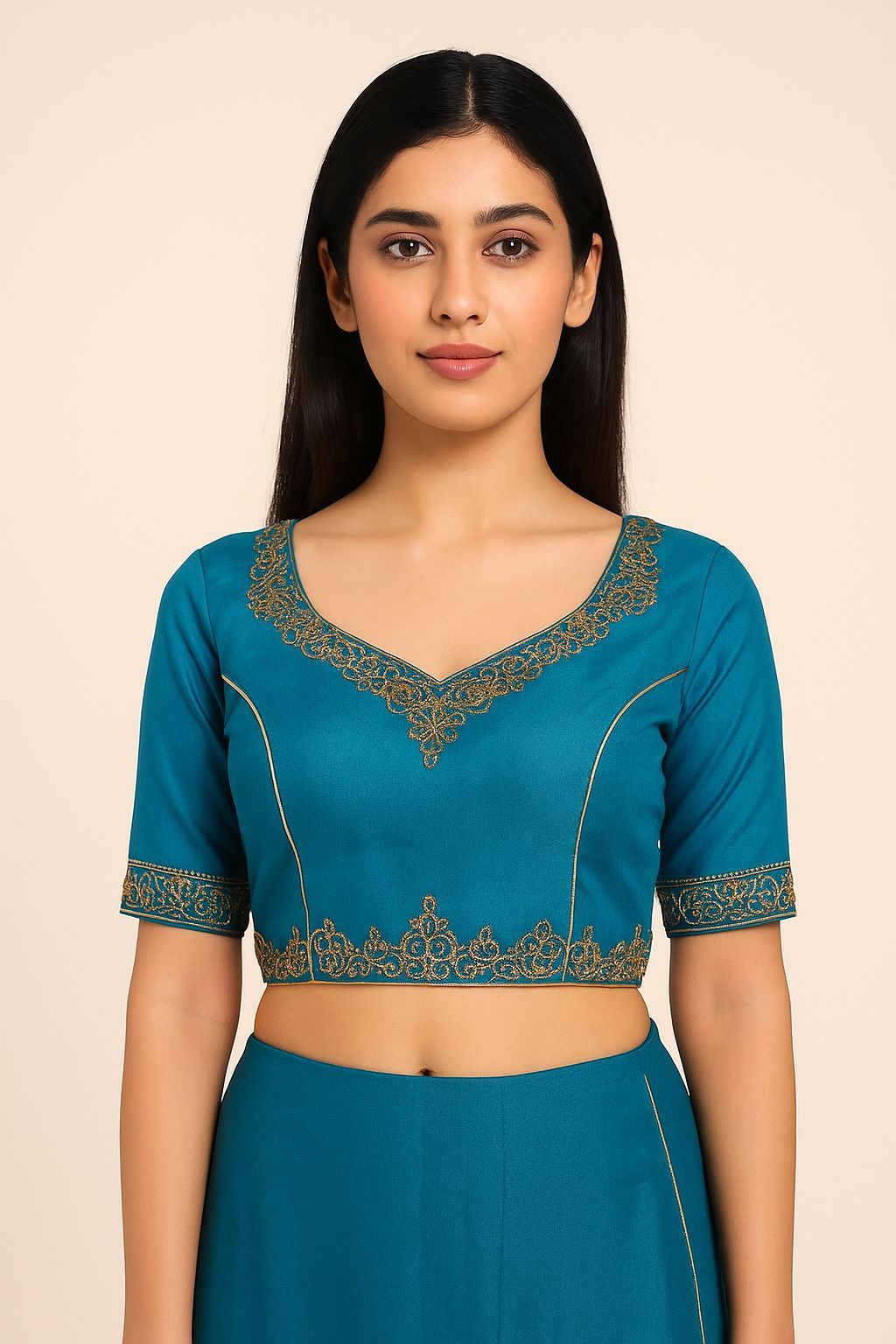 Shree Shanti Selection - Blue Embroidered Blouse for Women