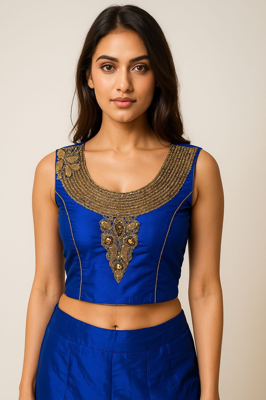 Shree Shanti Selection - Royal Blue Golden Blouse for Women