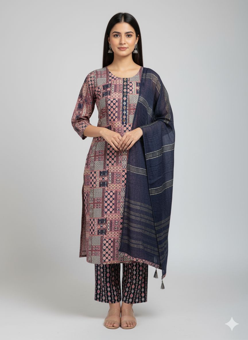 Shree Shanti Selection - Multicolor Printed Straight Cut Suit Set