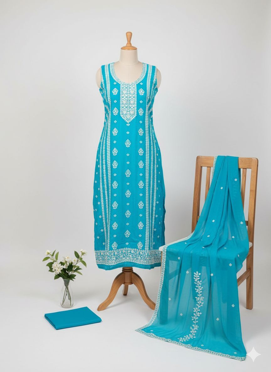 Shree Shanti Selection - Blue Embroidered Unstitched Dress Material