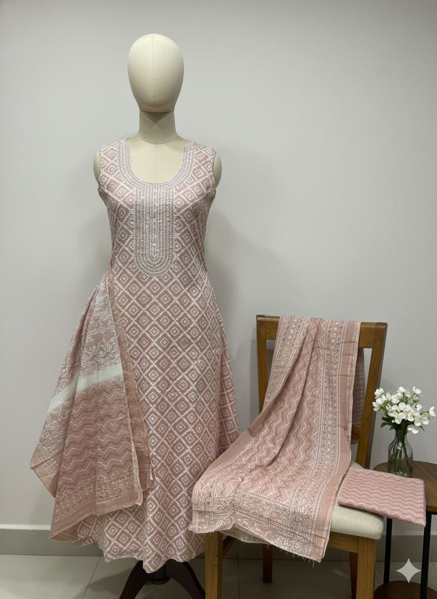 Shree Shanti Selection - Soft Pink Printed Dress Material