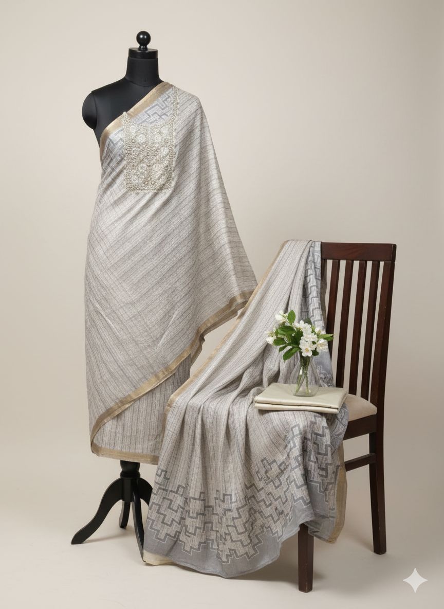 Shree Shanti Selection - Grey Zari Work Dress Material