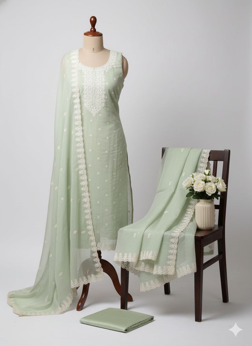 Shree Shanti Selection - Mint Green Embroidered Dress Material