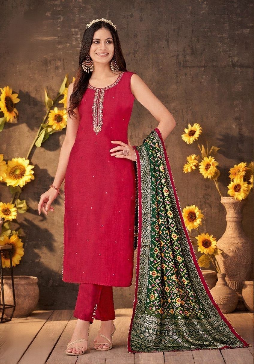 Shree Shanti Selection - Red Straight Kurti Set for Womens