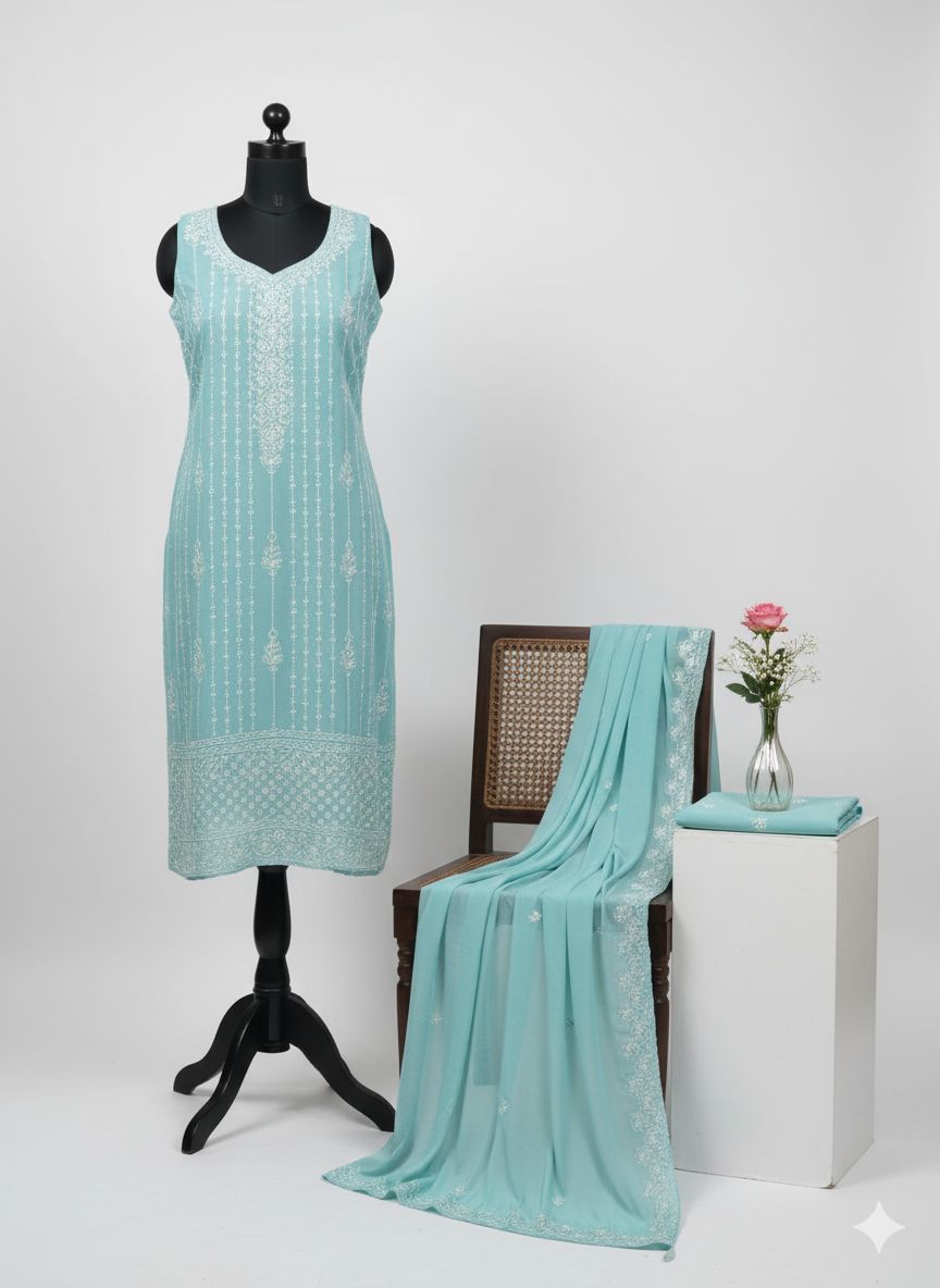 Shree Shanti Selection - Blue Embroidered Dress Material