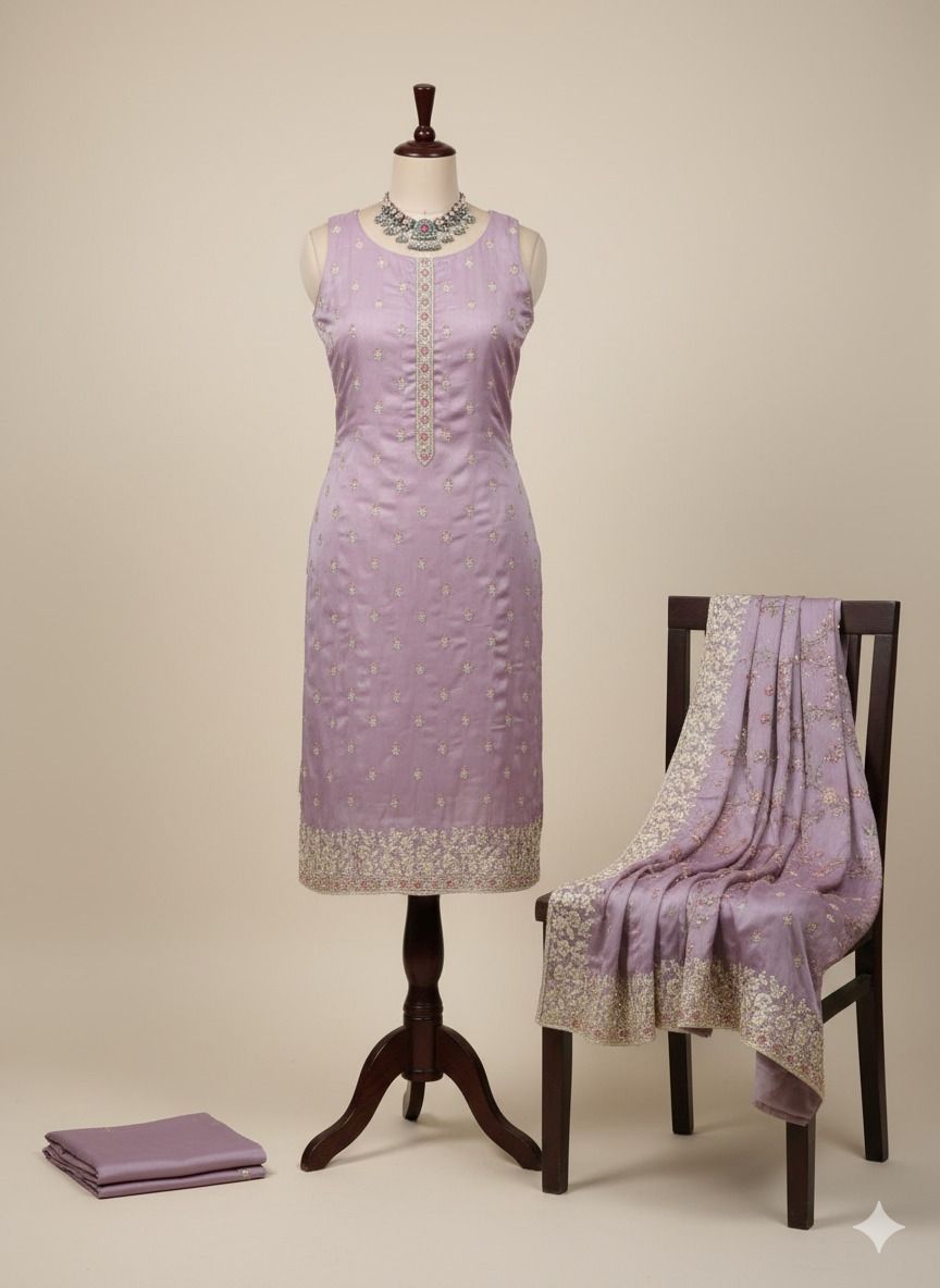 Shree Shanti Selection - Purple Embroidered Dress Material