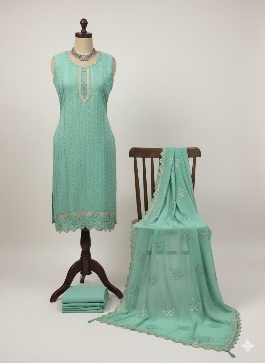 Shree Shanti Selection - Mint Green Embroidered Dress Material