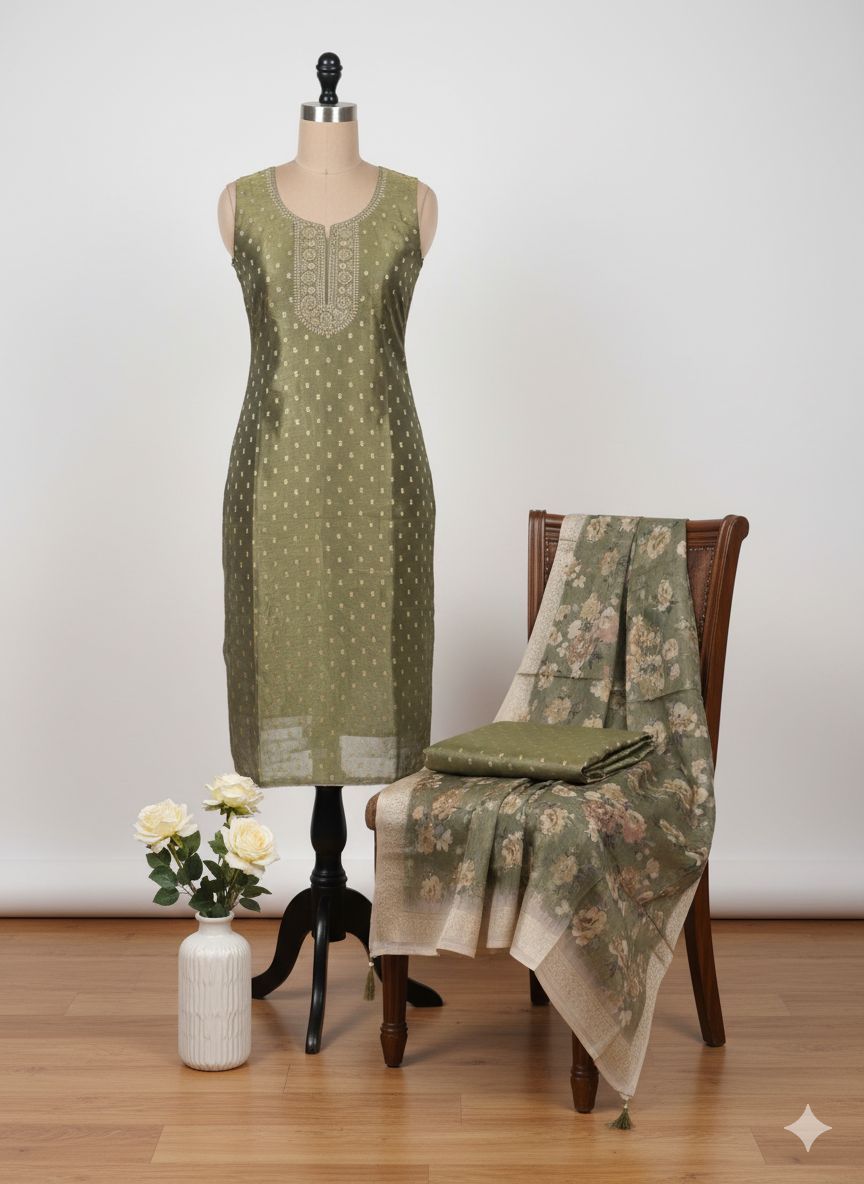 Shree Shanti Selection - Green Printed Cotton Dress Material