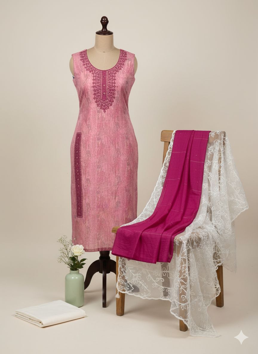 Shree Shanti Selection - Pink Embroidered Cotton Dress Material