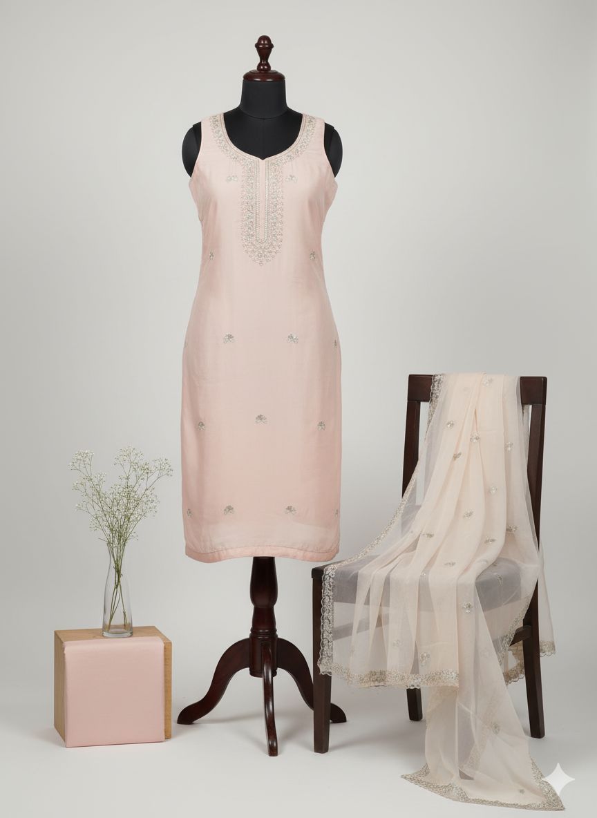 Shree Shanti Selection - Peach Printed Cotton Dress Material