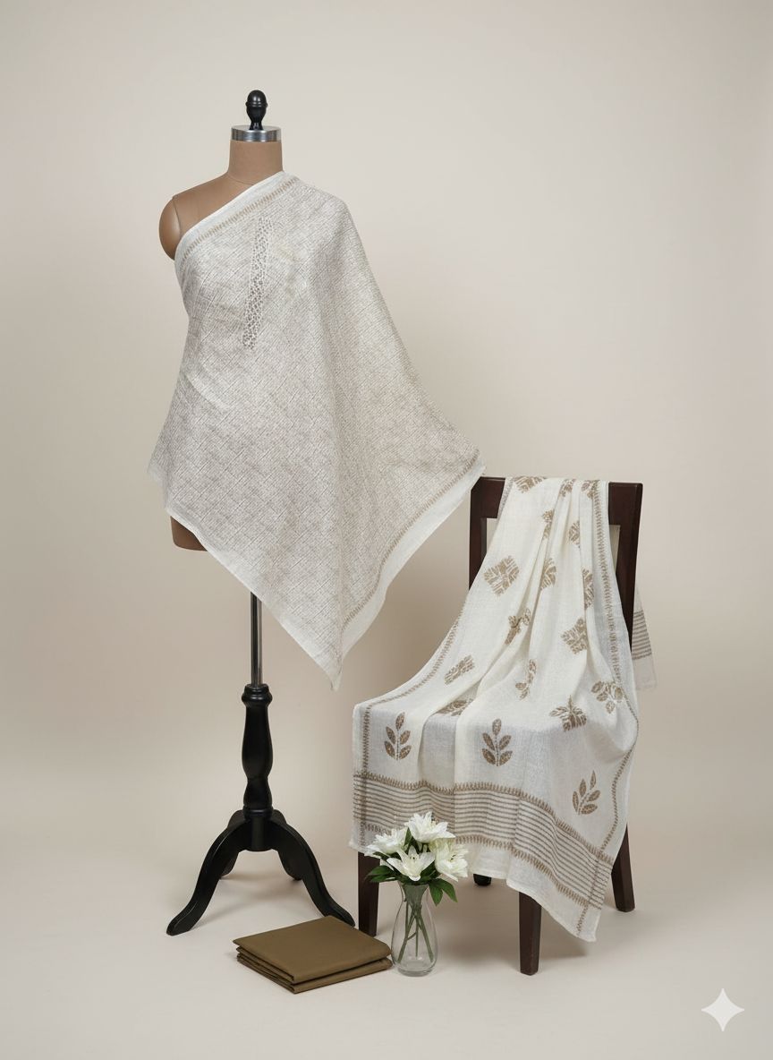 Shree Shanti Selection - White Printed Cotton Dress Material for Women