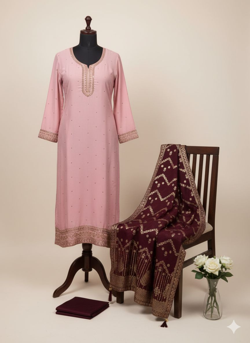 Shree Shanti Selection - Rose Pink Printed Dress Material for Women