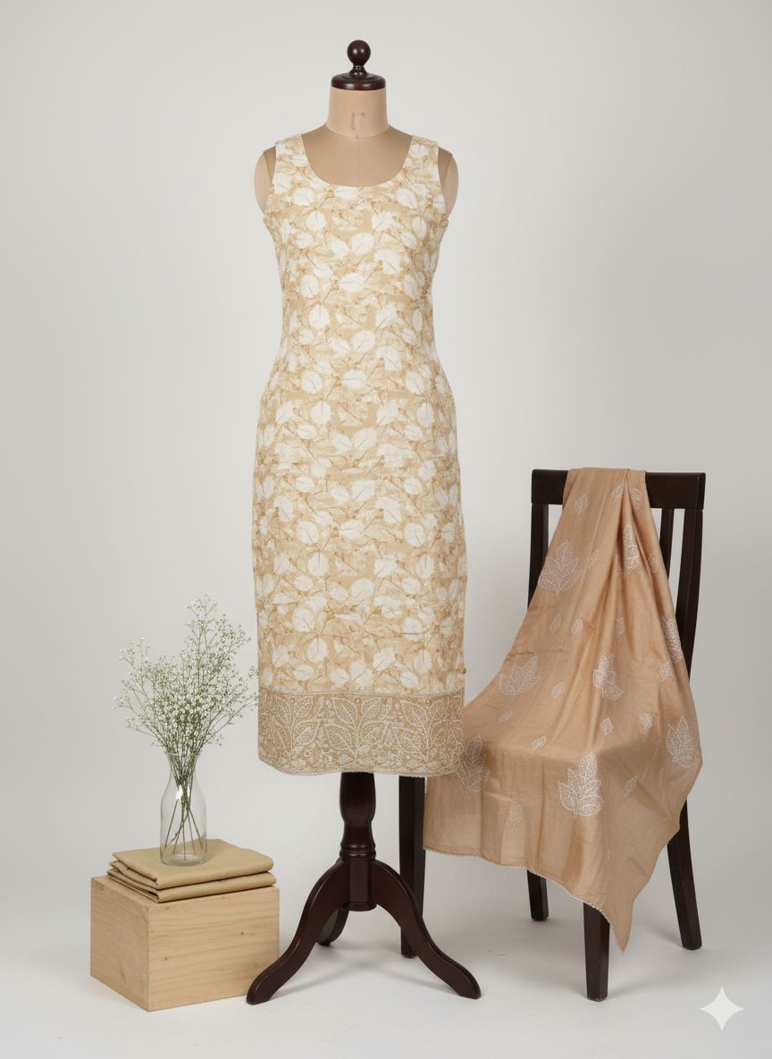 Shree Shanti Selection - Cream Floral Printed Dress Material for Women