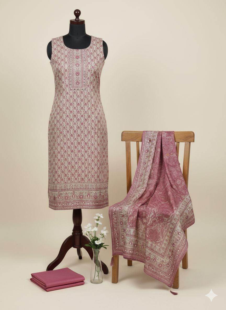 Shree Shanti Selection - Pink Printed Dress Material for Women