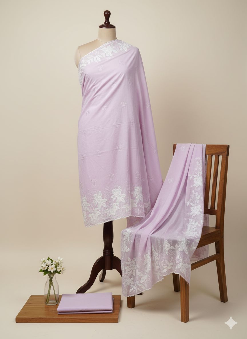 Shree Shanti Selection - Lavender Printed Dress Material for Women