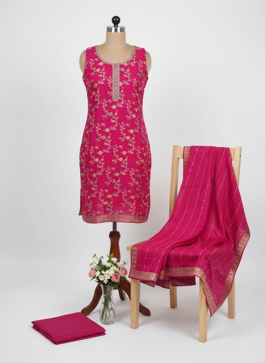 Shree Shanti Selection - Pink Embroidered Dress Material