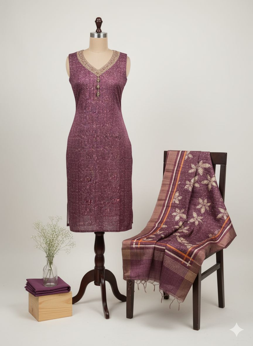 Shree Shanti Selection - Maroon Printed Dress Material for Women