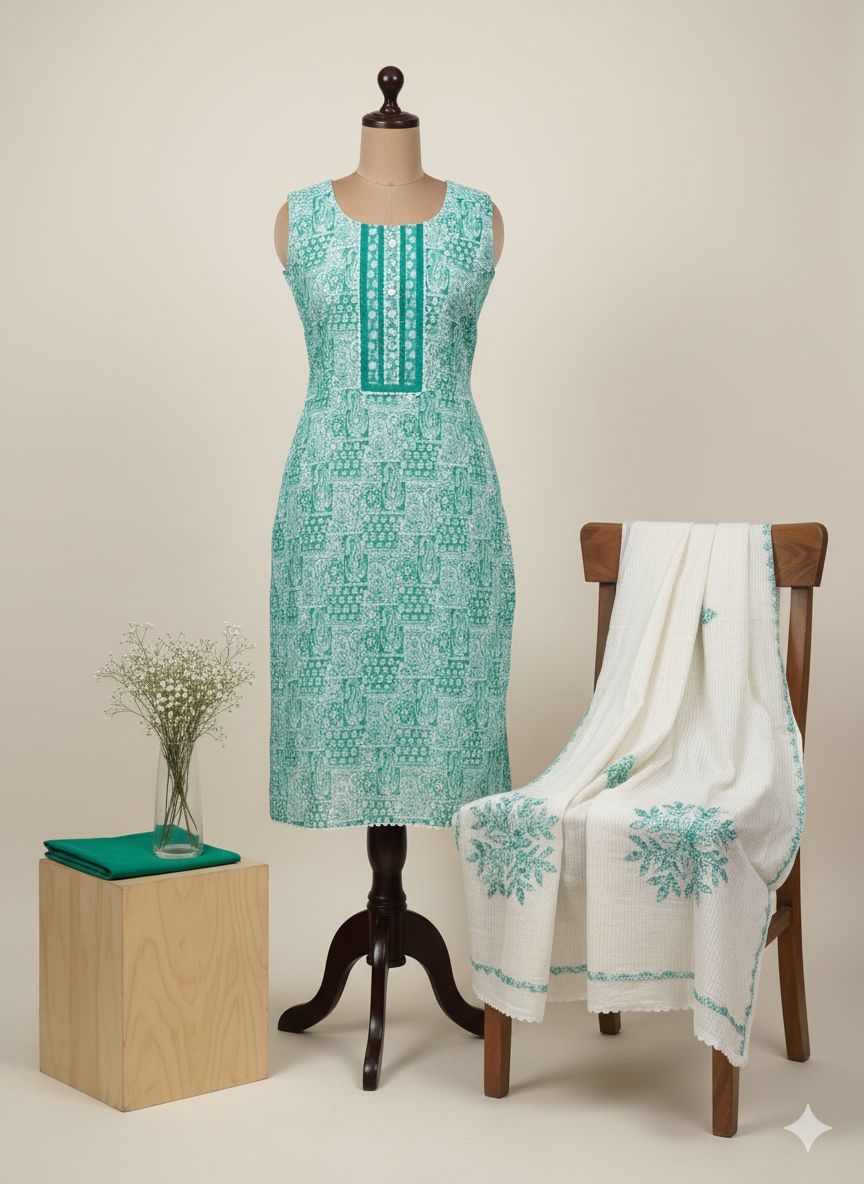 Shree Shanti Selection - Blue Embroidered Dress Material for Women