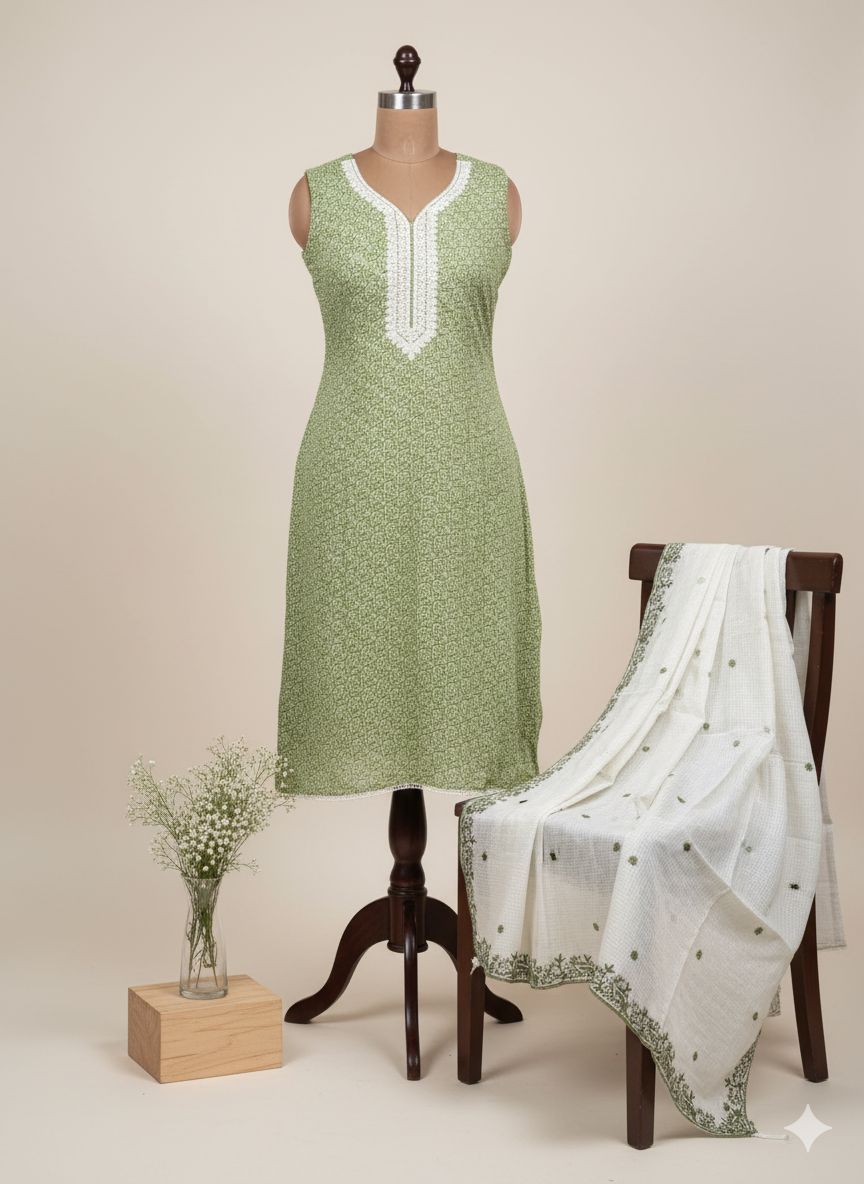 Shree Shanti Selection - Green Floral Printed Dress Material for Women