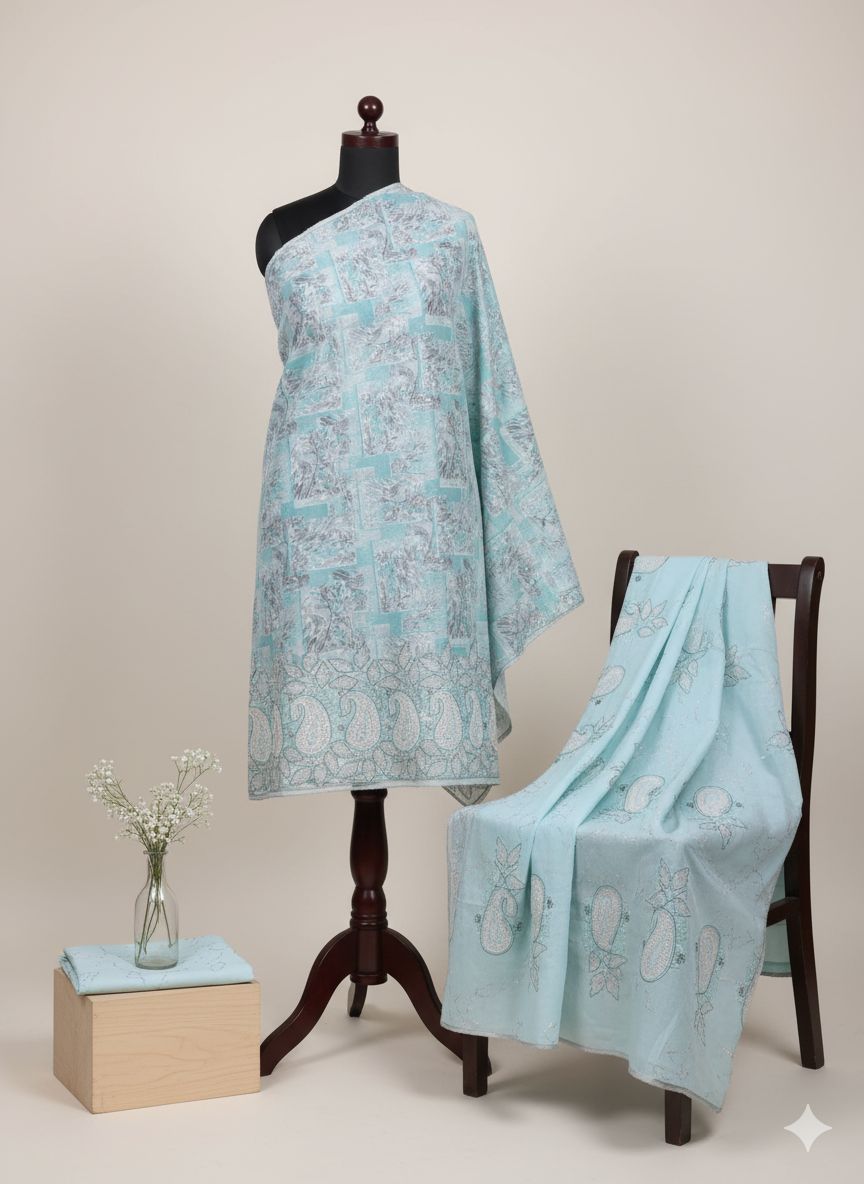 Shree Shanti Selection - Sky Blue Printed Dress Material for Women