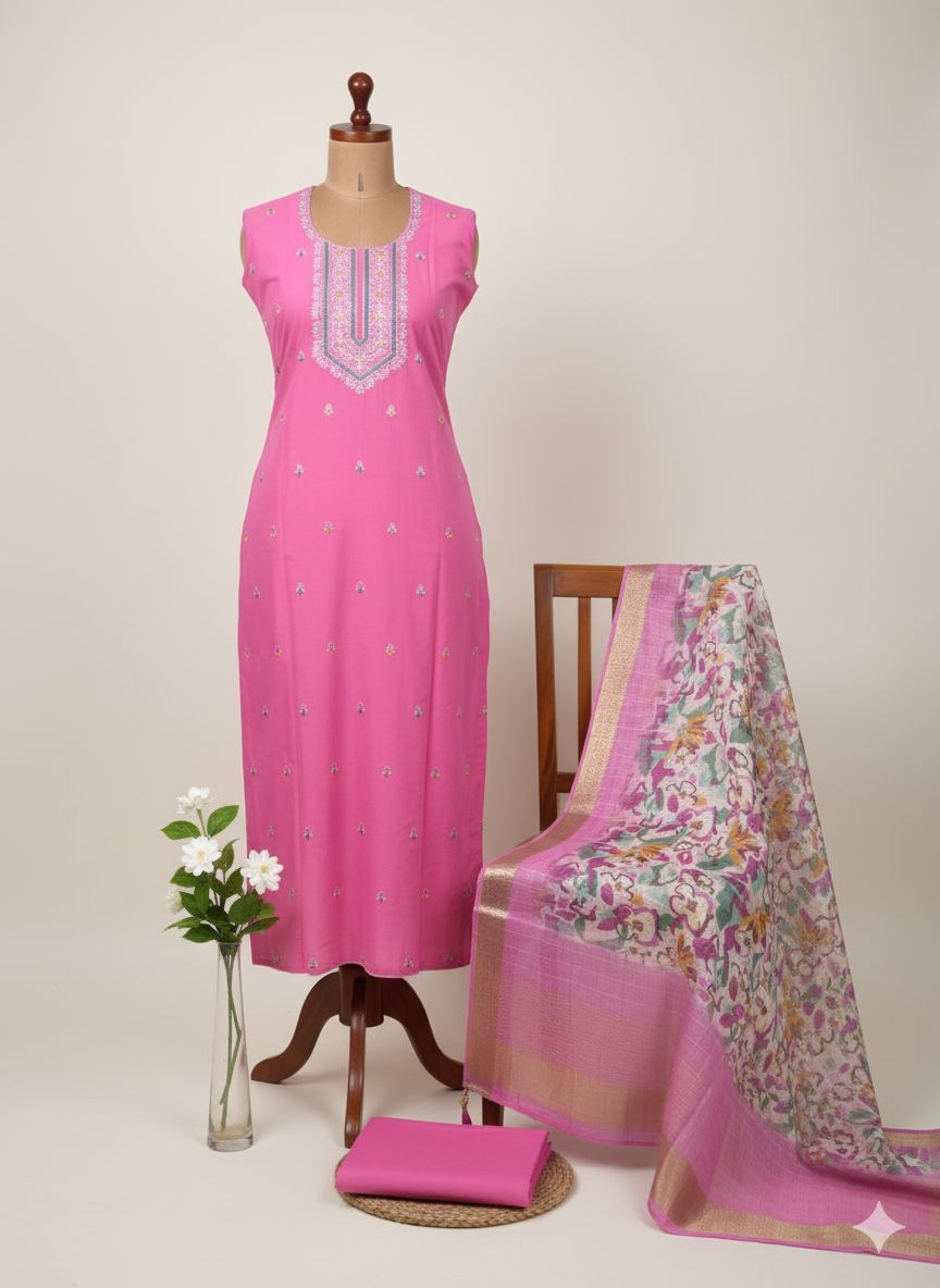 Shree Shanti Selection - Pink Embroidered Dress Material