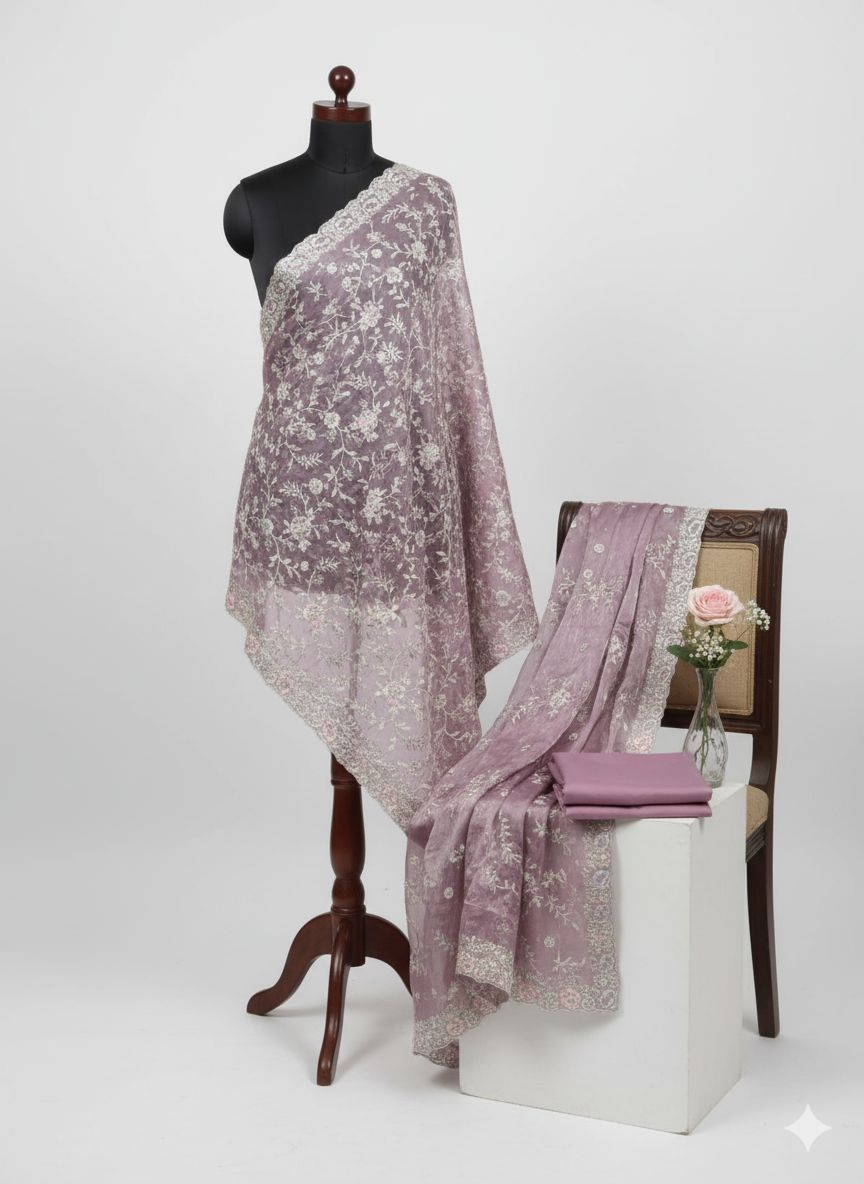 Shree Shanti Selection - Lavender Embroidered Designer Dress Material