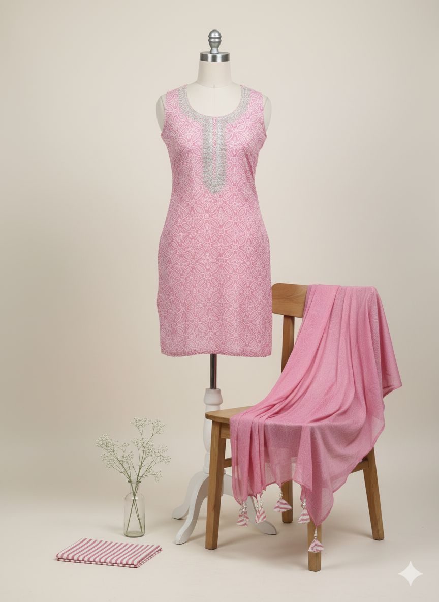 Shree Shanti Selection - Light Pink Embroidered Dress Material