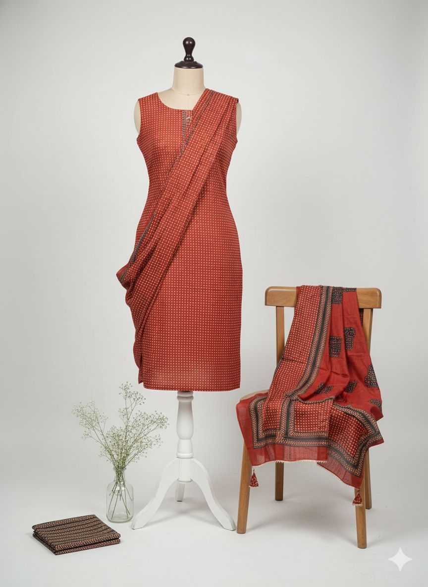 Shree Shanti Selection - Rust Printed Dress Material