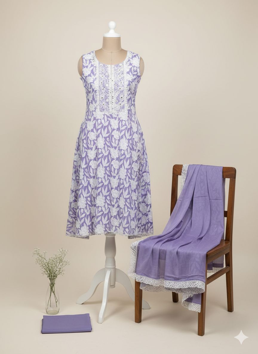 Shree Shanti Selection - Lavender Floral Printed Dress Material