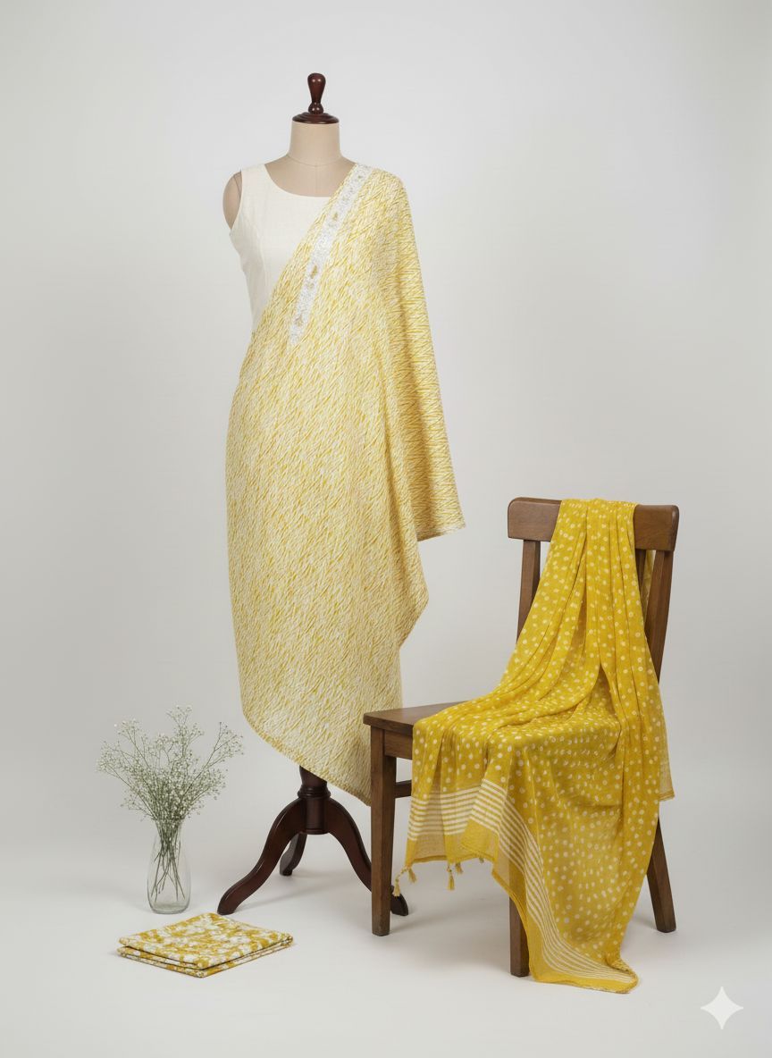 Shree Shanti Selection - Yellow Printed Dress Material