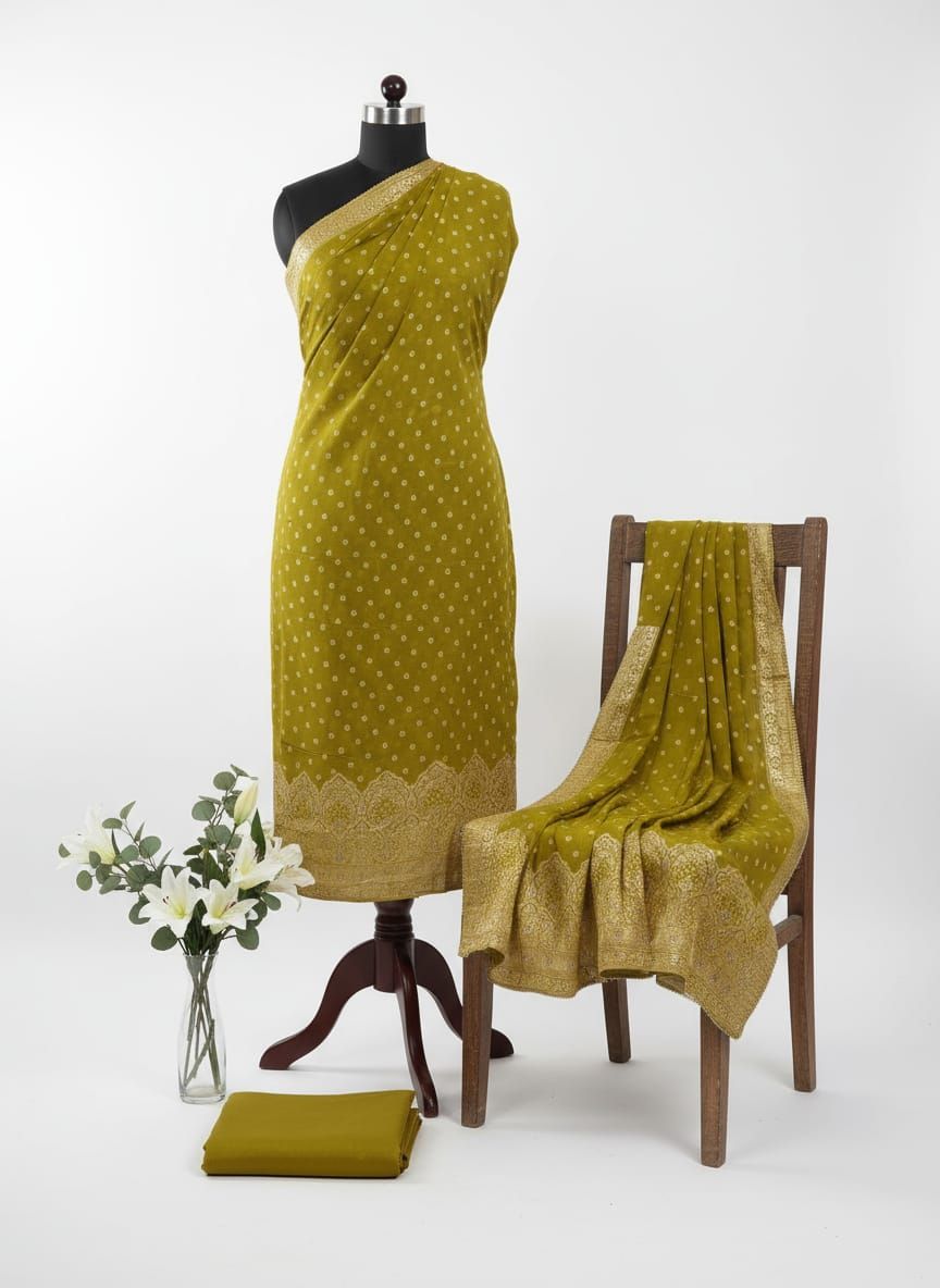 Shree Shanti Selection - Olive Embroidered Dress Material