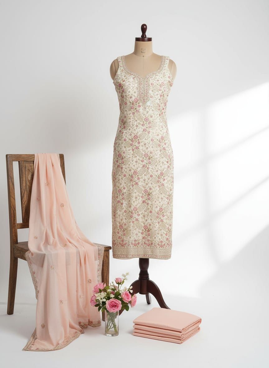 Shree Shanti Selection - Peach Floral Printed Dress Material