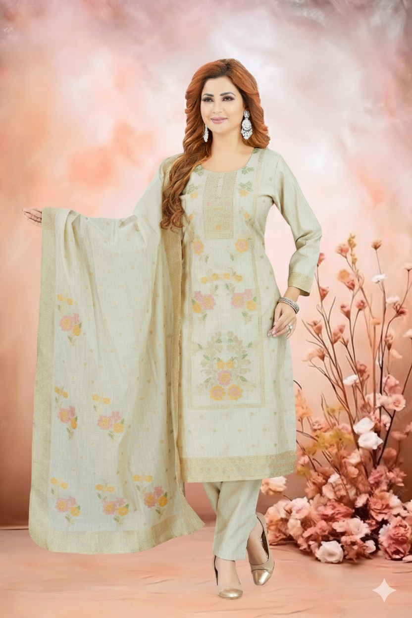 Shree Shanti Selection - Mint Green Floral Embroidered Straight Cut Suit for Women