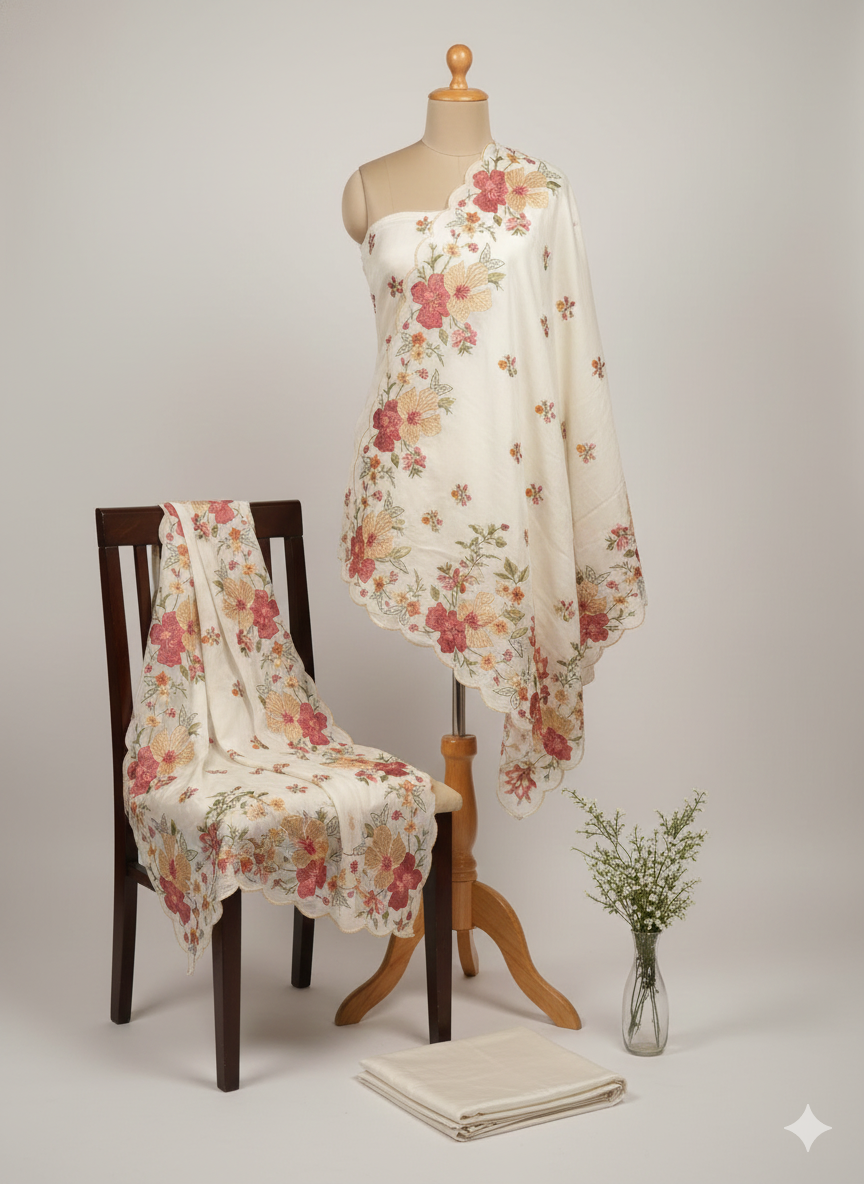 Shree Shanti Selection - Off-White Floral Dress Material