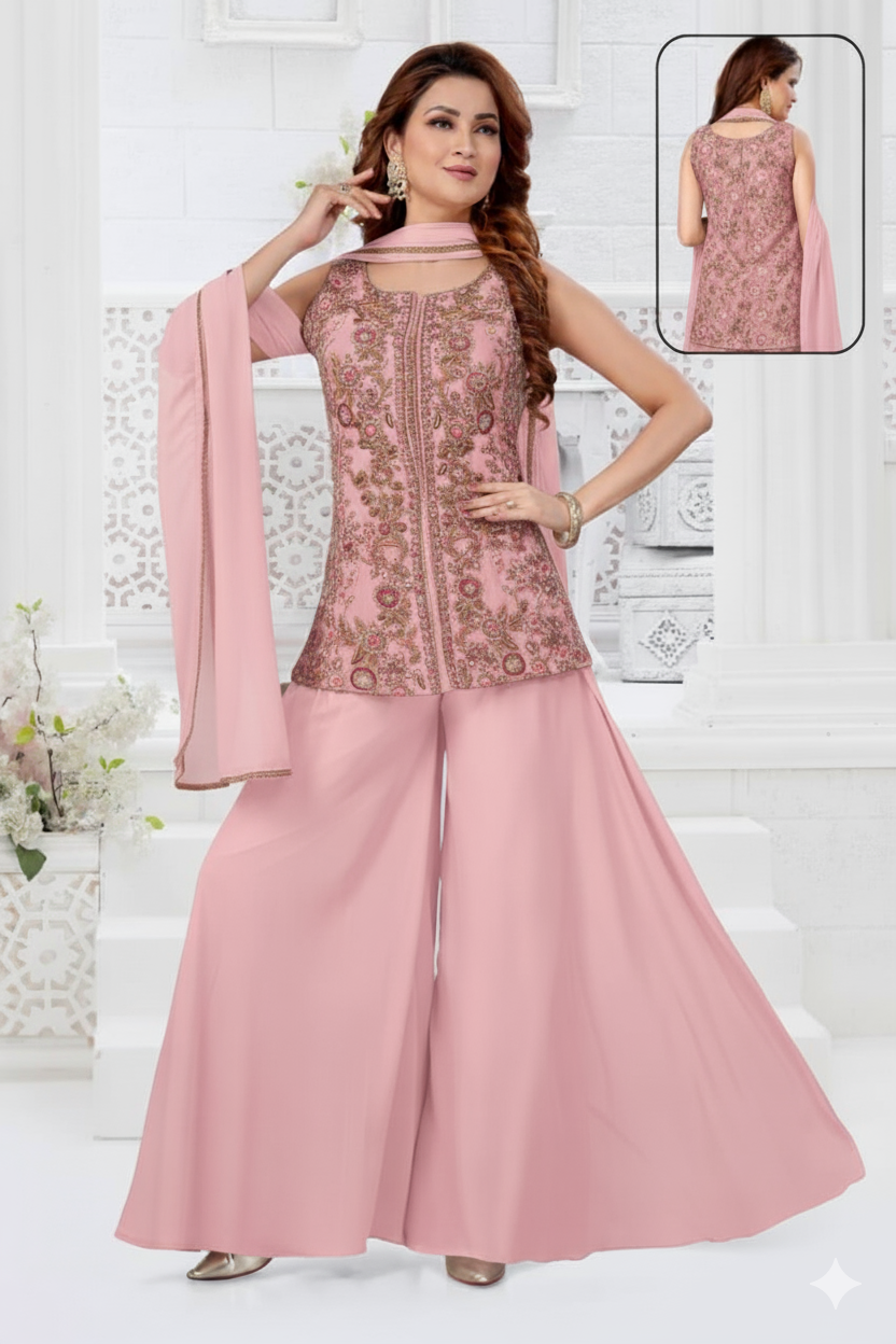 Shree Shanti Selection - Pink Embroidered Sharara Suit
