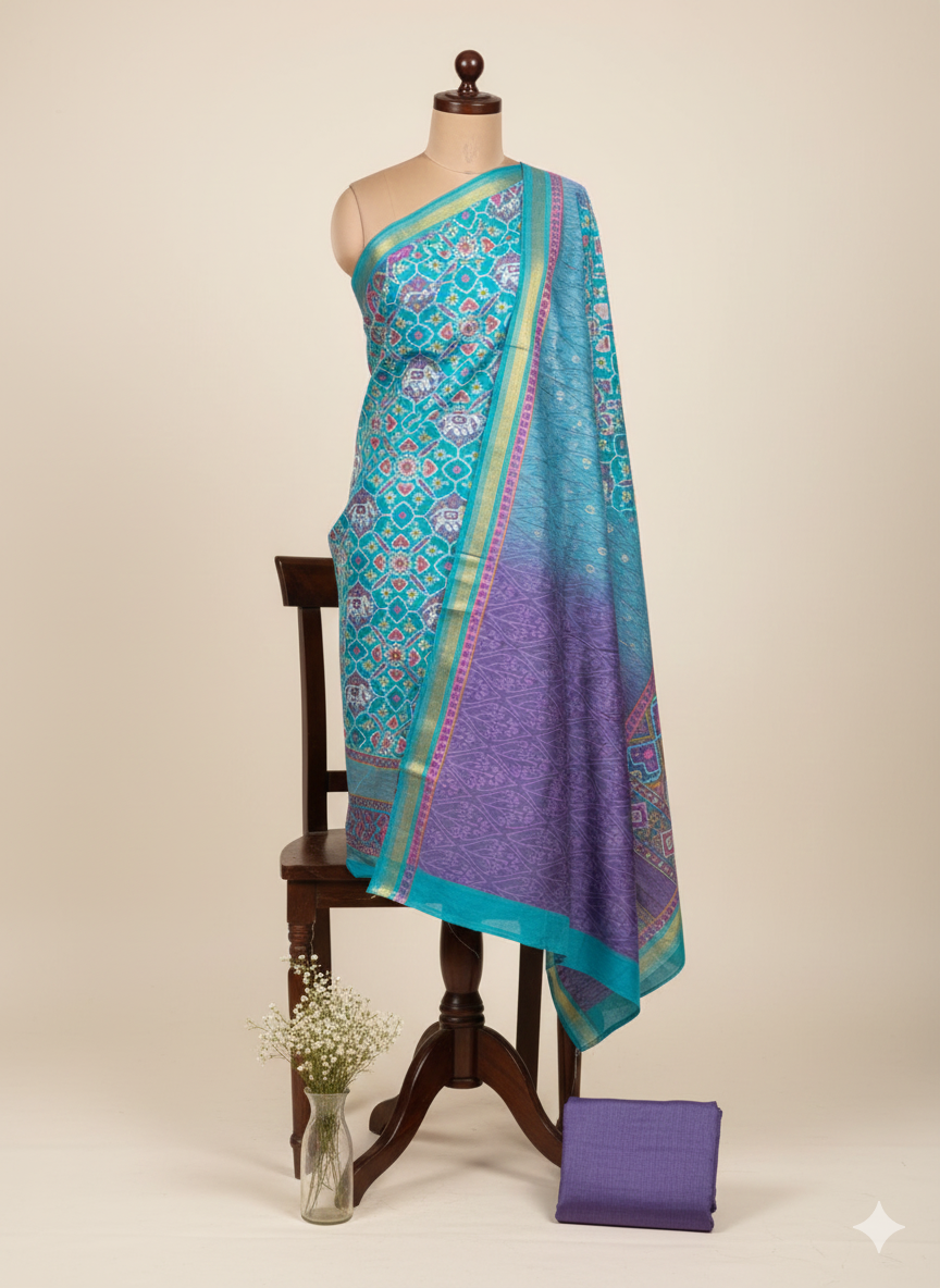 Shree Shanti Selection - Blue & Purple Printed Dress Material