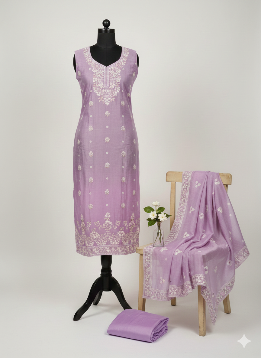 Shree Shanti Selection - Lavender Embroidered Dress Material