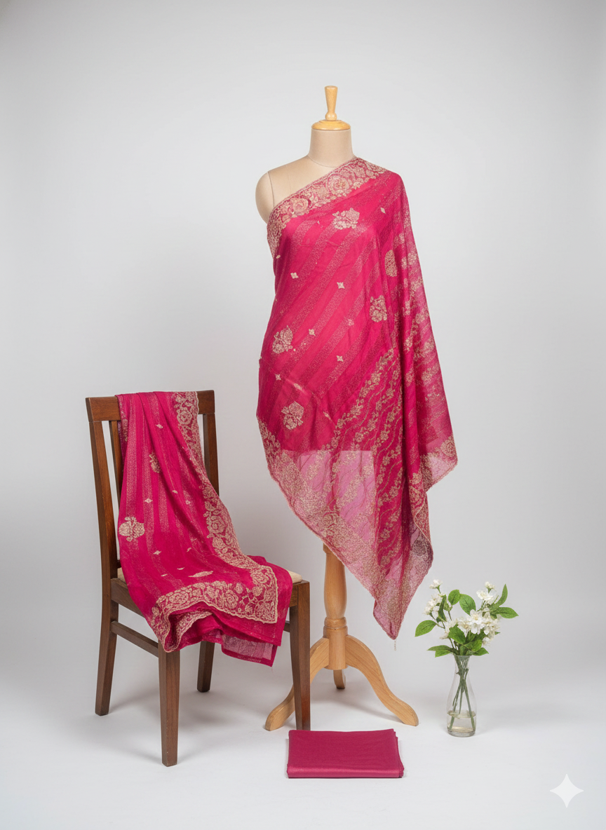 Shree Shanti Selection - Hot Pink Zari Work Dress Material