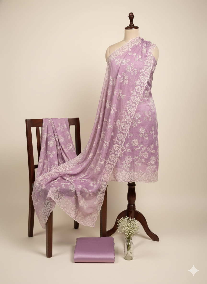 Shree Shanti Selection - Lavender Embroidered Dress Material