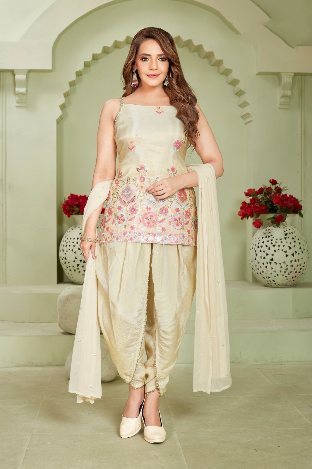 Shree Shanti Selection - Soft ivory/cream base with pastel accents